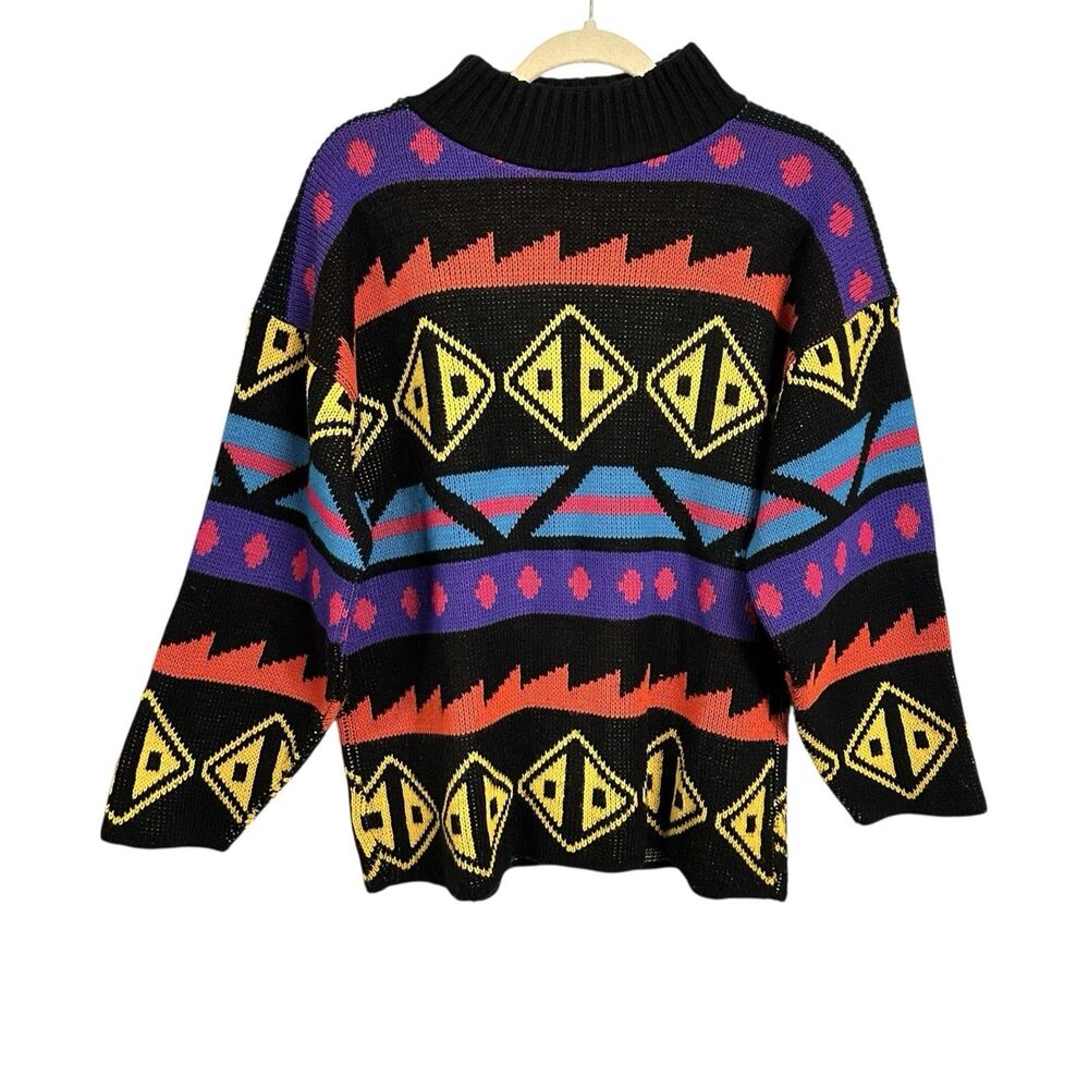 VTG Croquet Club Womens Sz L Geometric 80s 90s Retro Sweater Granny Core USA